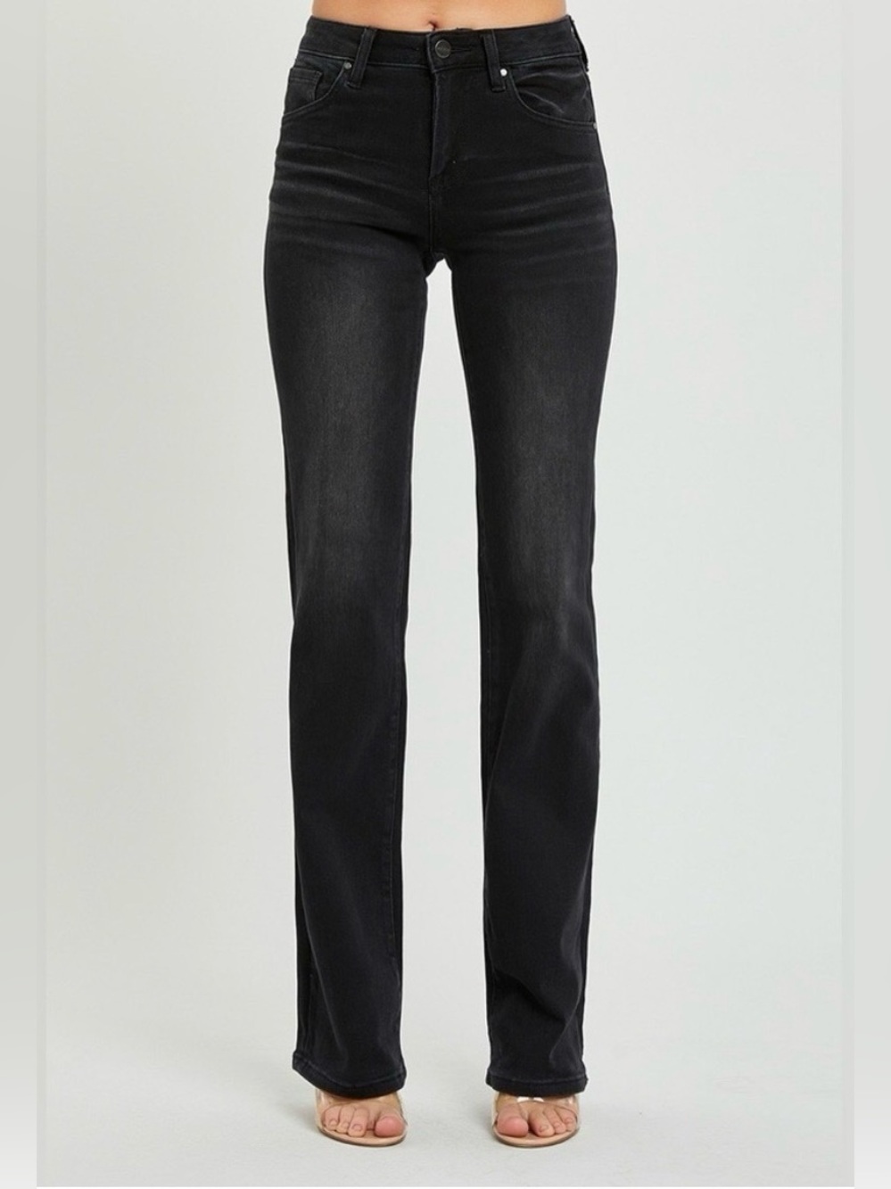 NWT Risen Mid Rise Slim Straight Black Jeans Size 28 - Picture 2 of 5